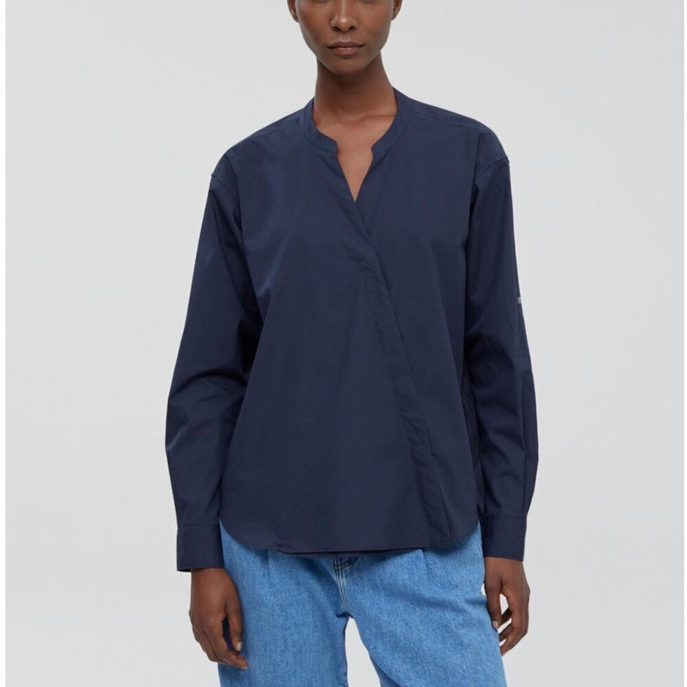 Closed Women's Organic‎ Poplin Asymmetrical Button Up Dark Night Blouse